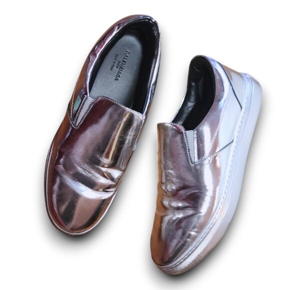 Vintage BALENCIAGA Y2K Silver Metallic Slip On Sneakers - Picture 1 of 14